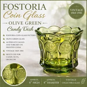 Fostoria Avocado Green Decorative Coin Glass  Scalloped Floral